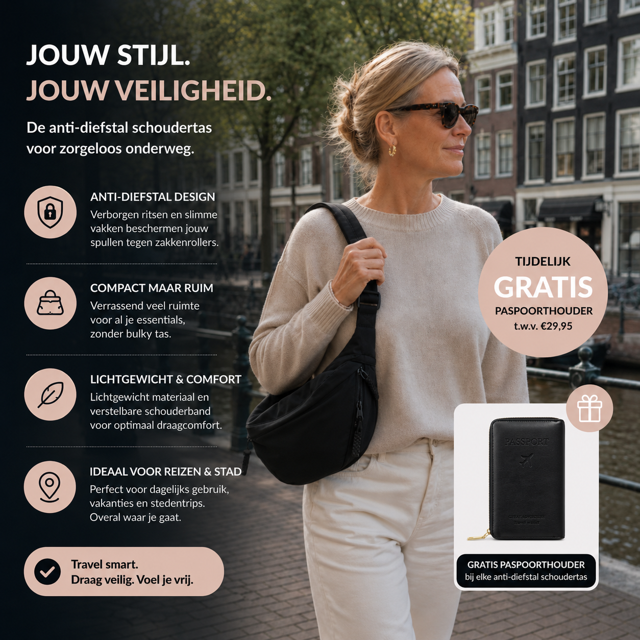 LUNA | Schoudertas + Gratis Paspoorthouder